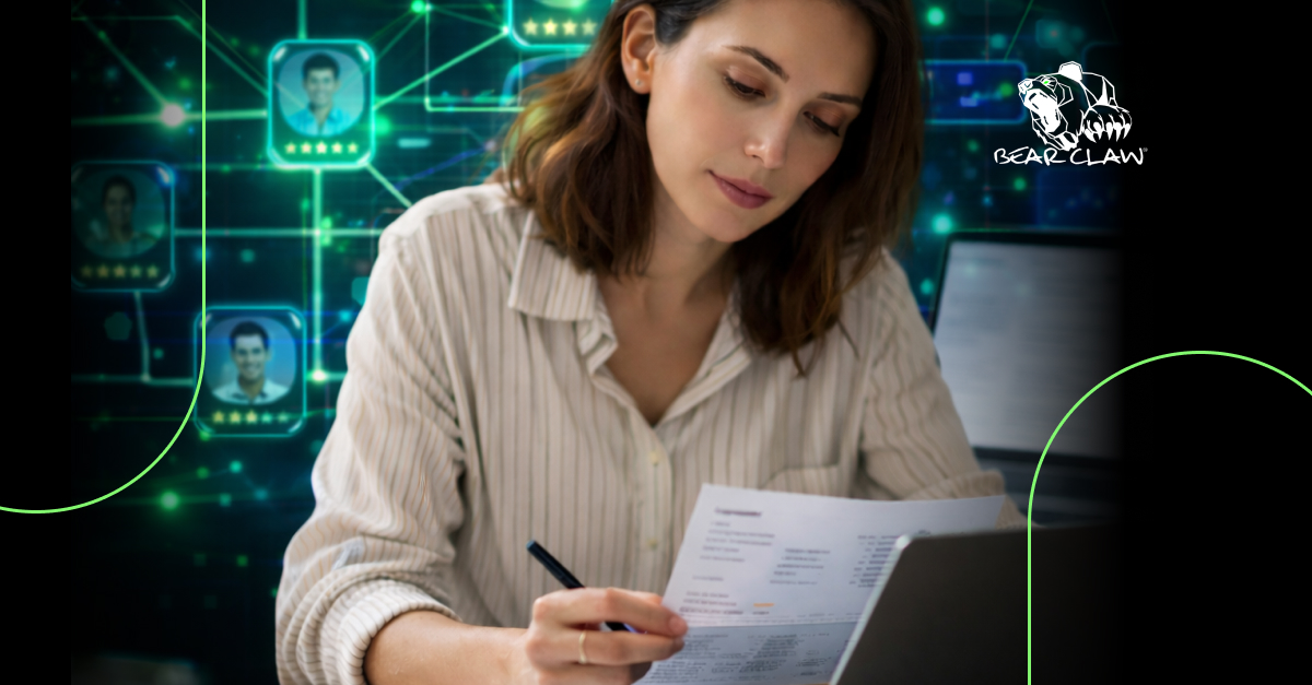 Website Post Header _Role of AI Woman working in a recruiting tech environment