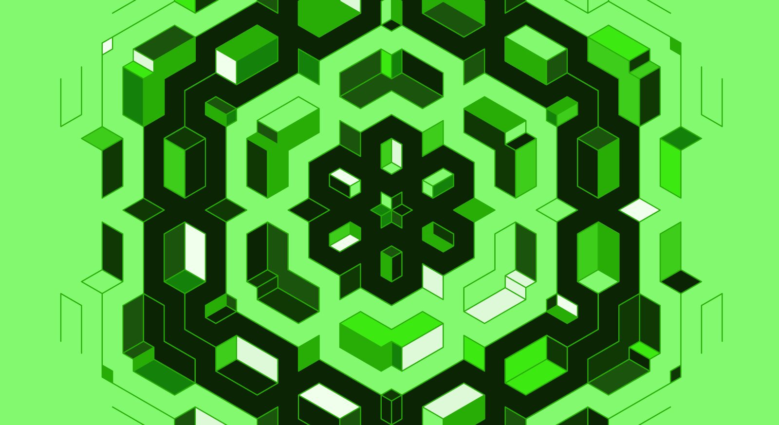 blog-hero-intelligent-orchestration An image of green and black shapes in the form of a honeycomb to represent the intelligence of AI